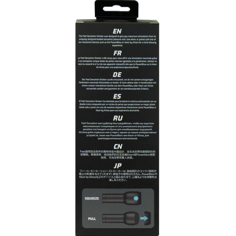 Rückseite einer schwarzen Produktverpackung mit mehrsprachigen Beschreibungen und Symbolen.