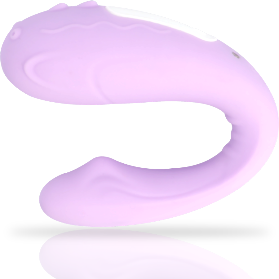 Ein geschwungenes, hellviolettes Wellnessgerät auf weißem Hintergrund.