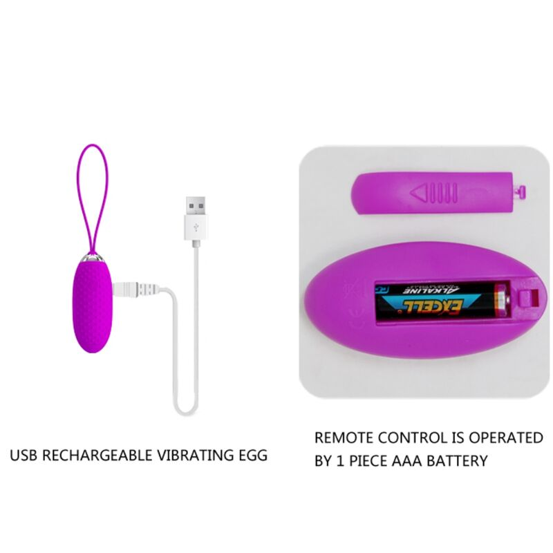 Rosa vibrierendes Ei mit USB-Kabel und eine Fernbedienung mit einer AAA-Batterie.