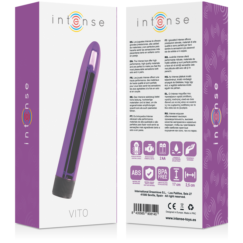 Lila Vibe in weiß-lila Verpackung mit Texten und Icons.
