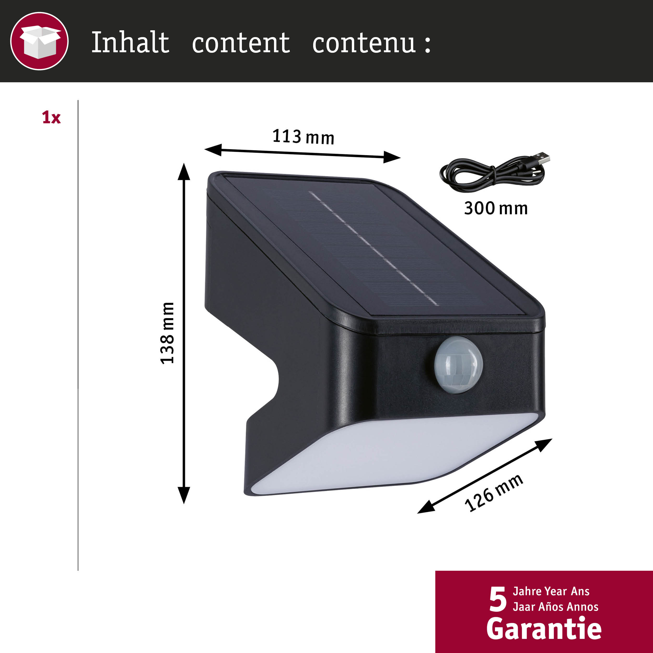 Zewnętrzna lampa ścienna PAULMANN Solar Anthracite