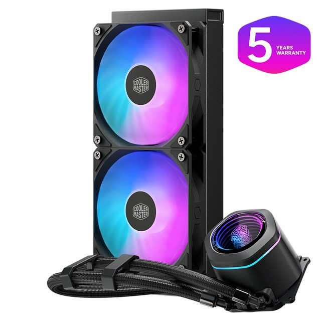 Çift RGB fanlı ve pompalı Cooler Master sıvı CPU soğutucusu.