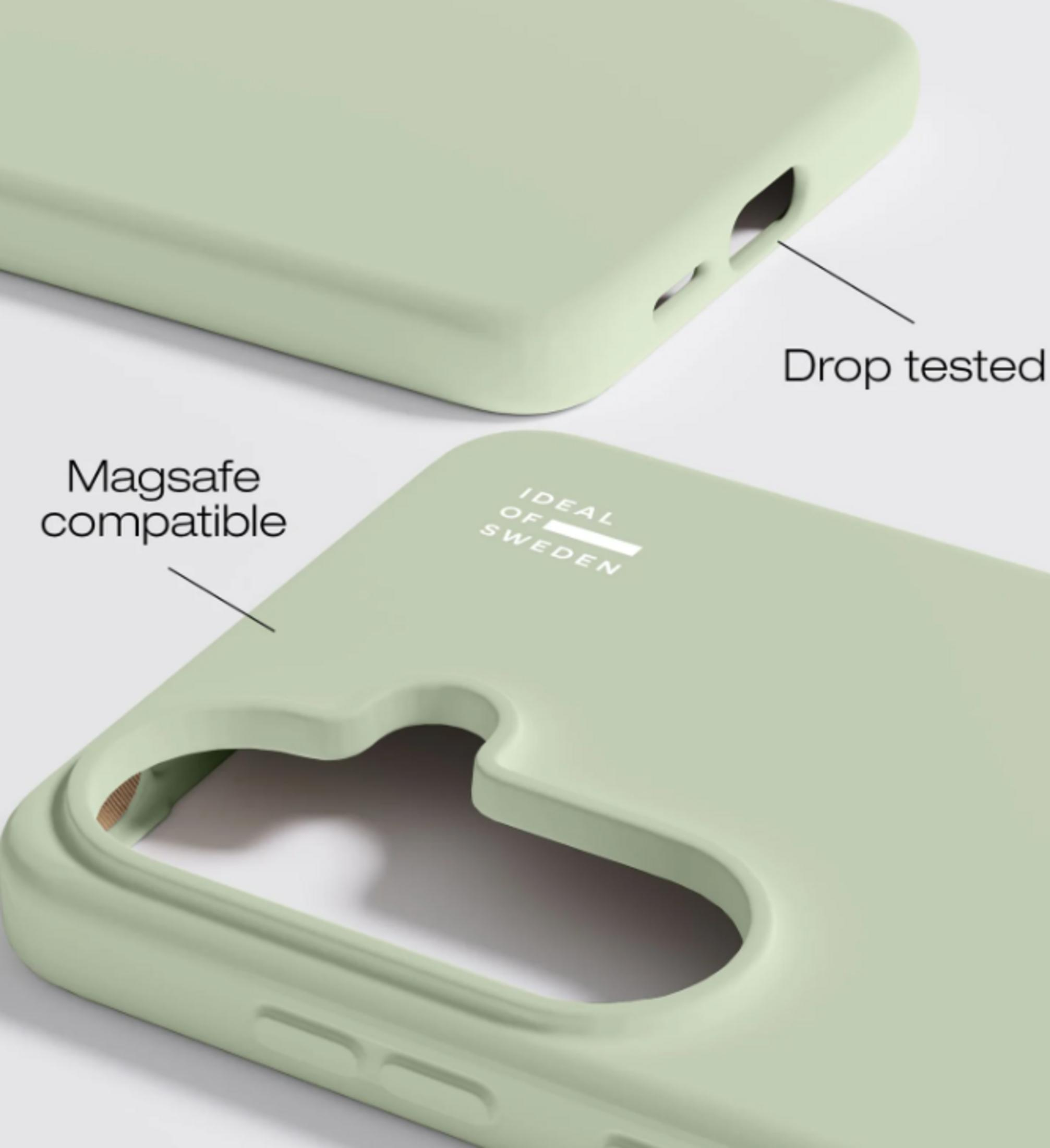 Grüne Smartphone-Hülle mit Aufschrift Magsafe compatible und Drop tested.
