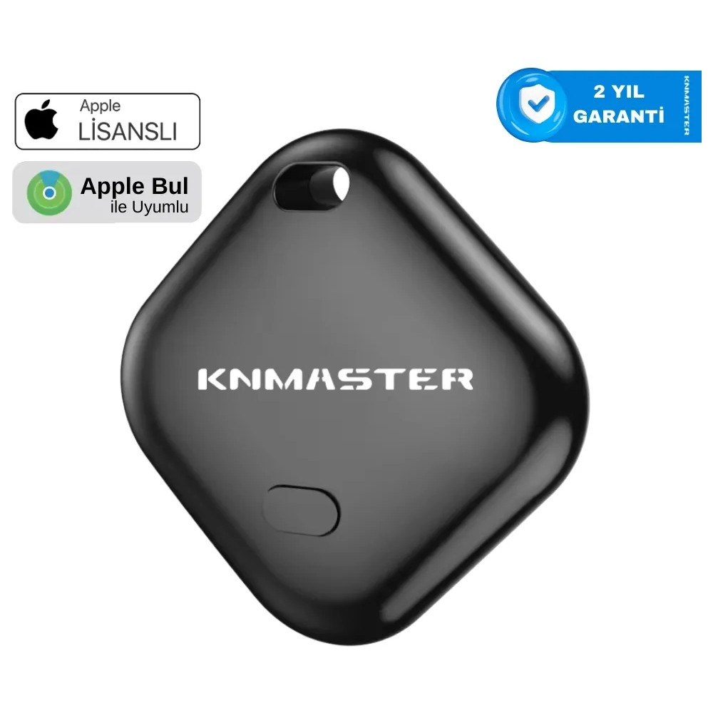 Apple Bul uyumlu ve 2 yıl garantili, elmas biçimli siyah KNMASTER Bluetooth takip cihazı.