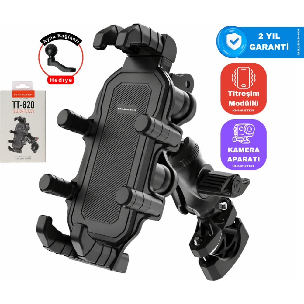 Ayna bağlantı hediyeli ve kutulu siyah motosiklet telefon tutucu.