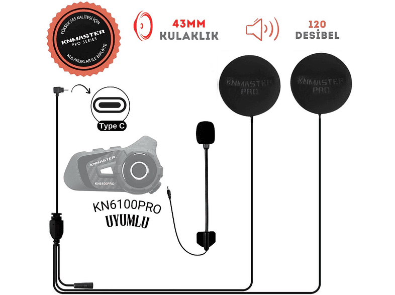 KNMASTER KN6100 Pro Açık Kask Mikrofon Gürültü Önleyici 43 mm Hoparlör ile Bluetooth Motosiklet Kask Intercom Siyah