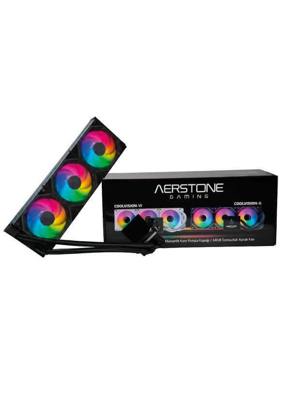 RGB fanlı ve kutulu Aerstone Gaming sıvı soğutucu.