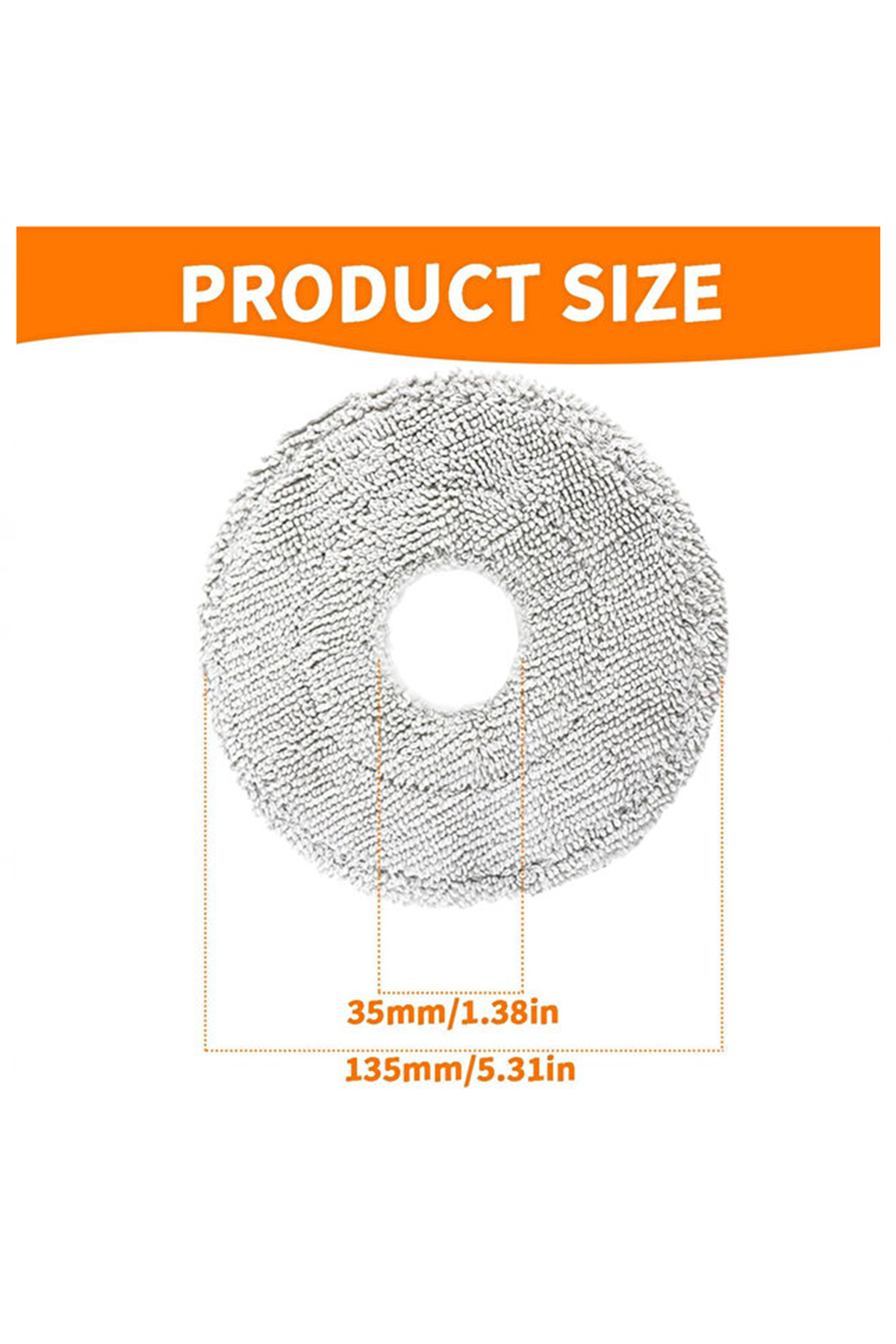 İç deliği 35mm ve toplam çapı 135mm olan gri renkli yuvarlak paspas yedek parçasını gösteren ürün boyutu.