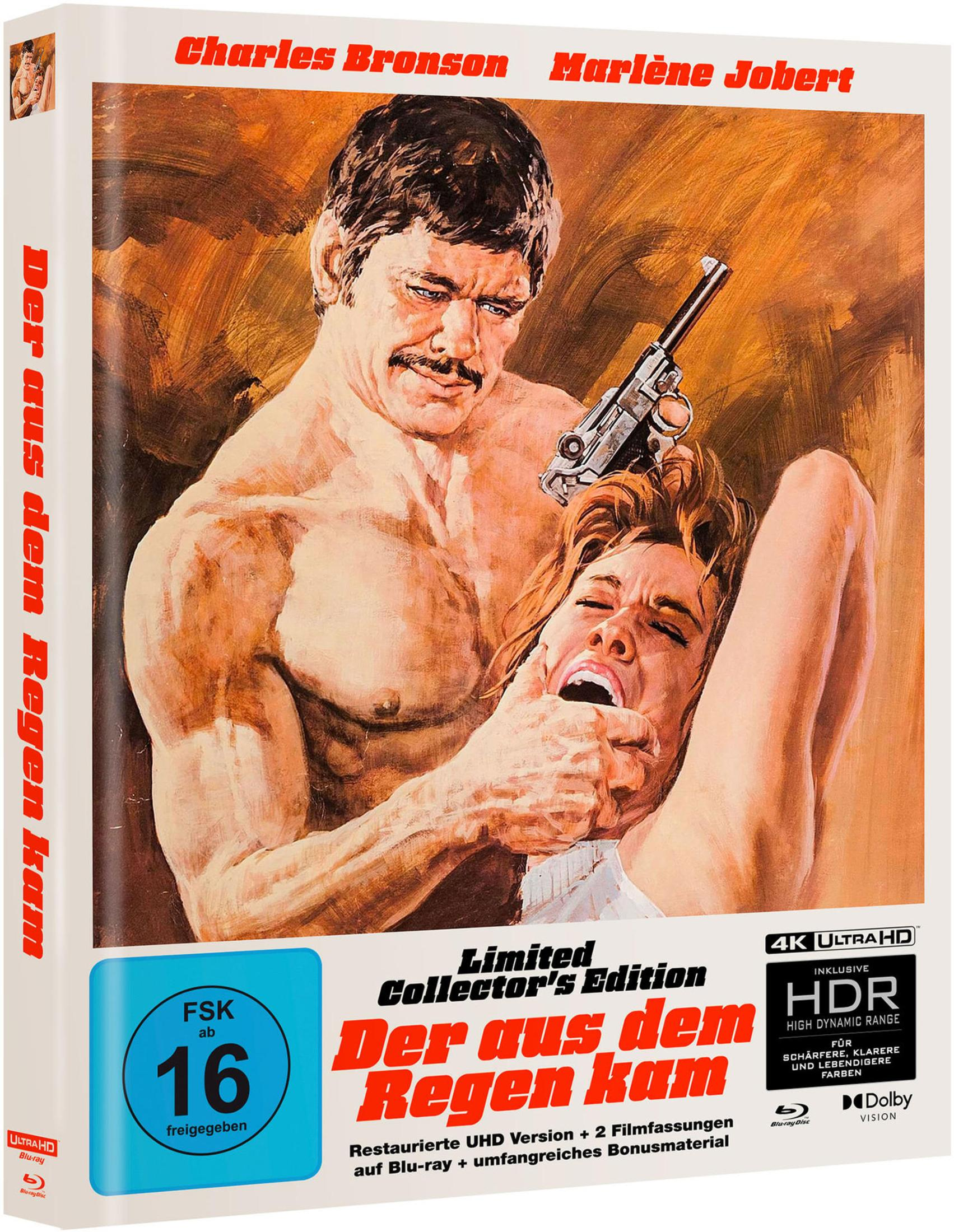 Filmcover von Der aus dem Regen kam mit Charles Bronson, der eine Frau bedroht.
