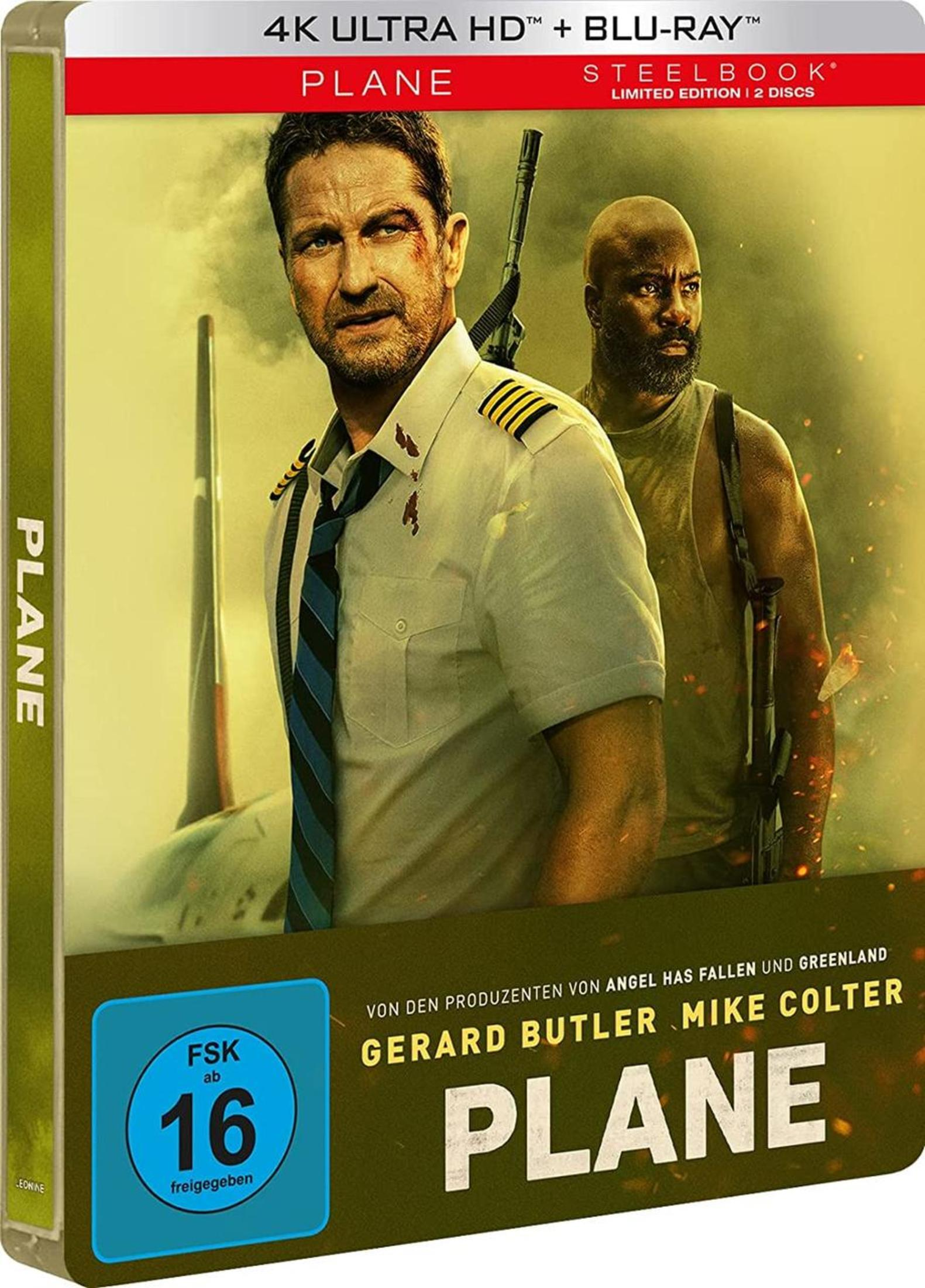 DVD-Cover von Plane mit Gerard Butler als Pilot und Mike Colter im Hintergrund.