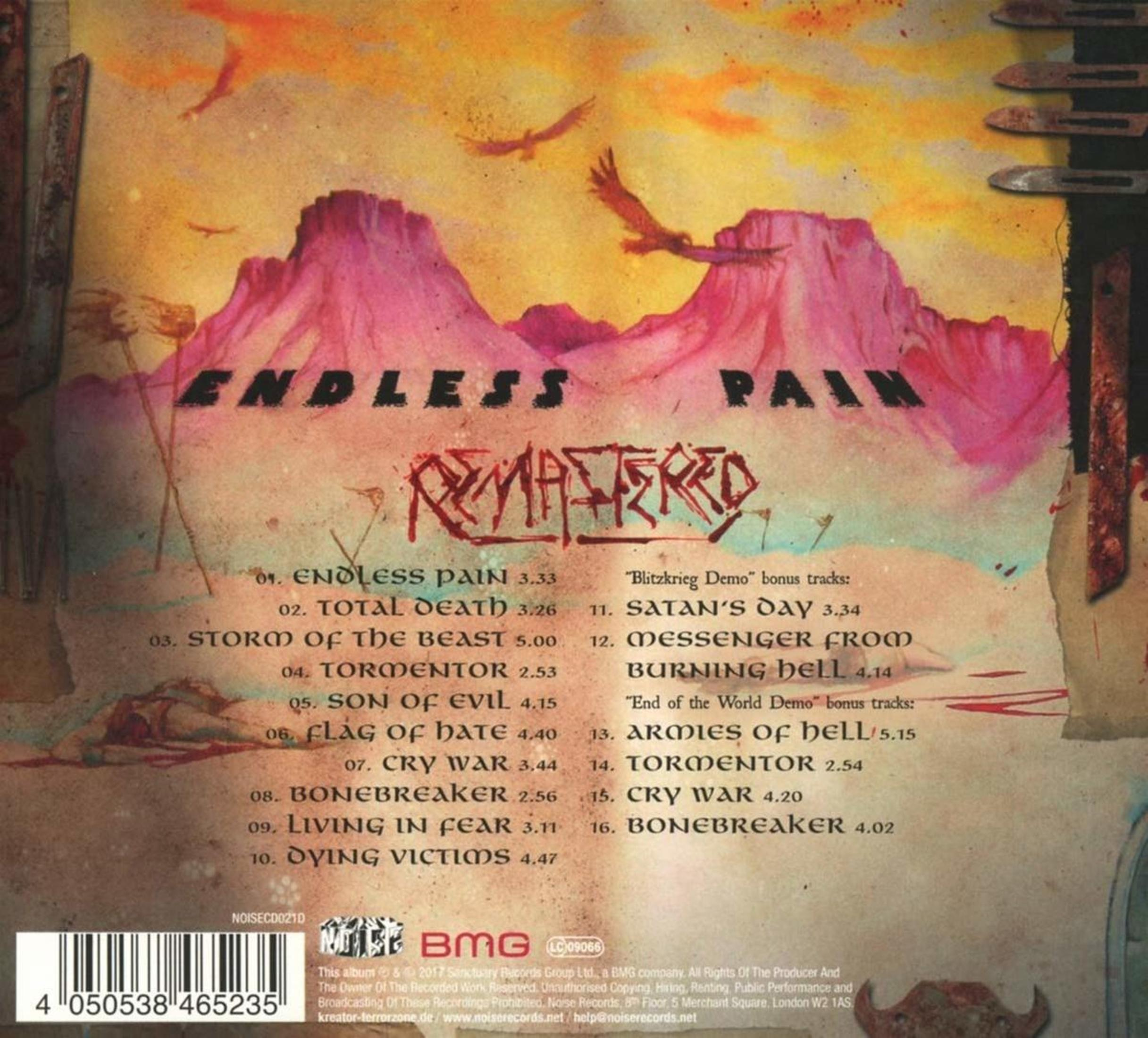 Album-Rückseite mit rotem Gebirge, Vögeln und Tracklist über Endgeräten und Barcode.