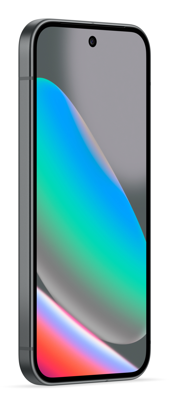 Uno smartphone con bordi arrotondati e uno sfondo astratto e colorato sul display.