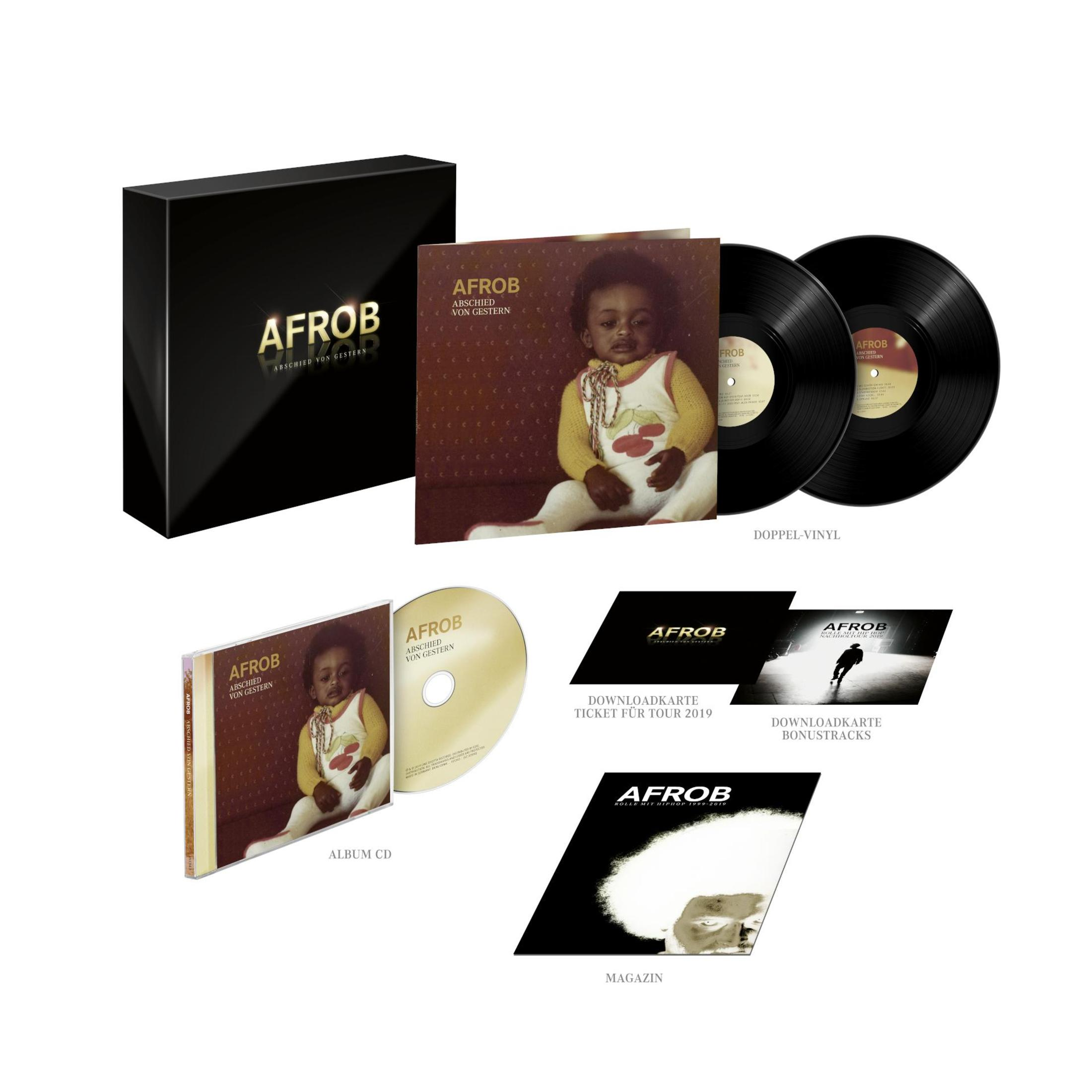 Afrob Album-Boxset Abschied von Gestern mit Vinyl, CD, Download-Karten und Magazin.