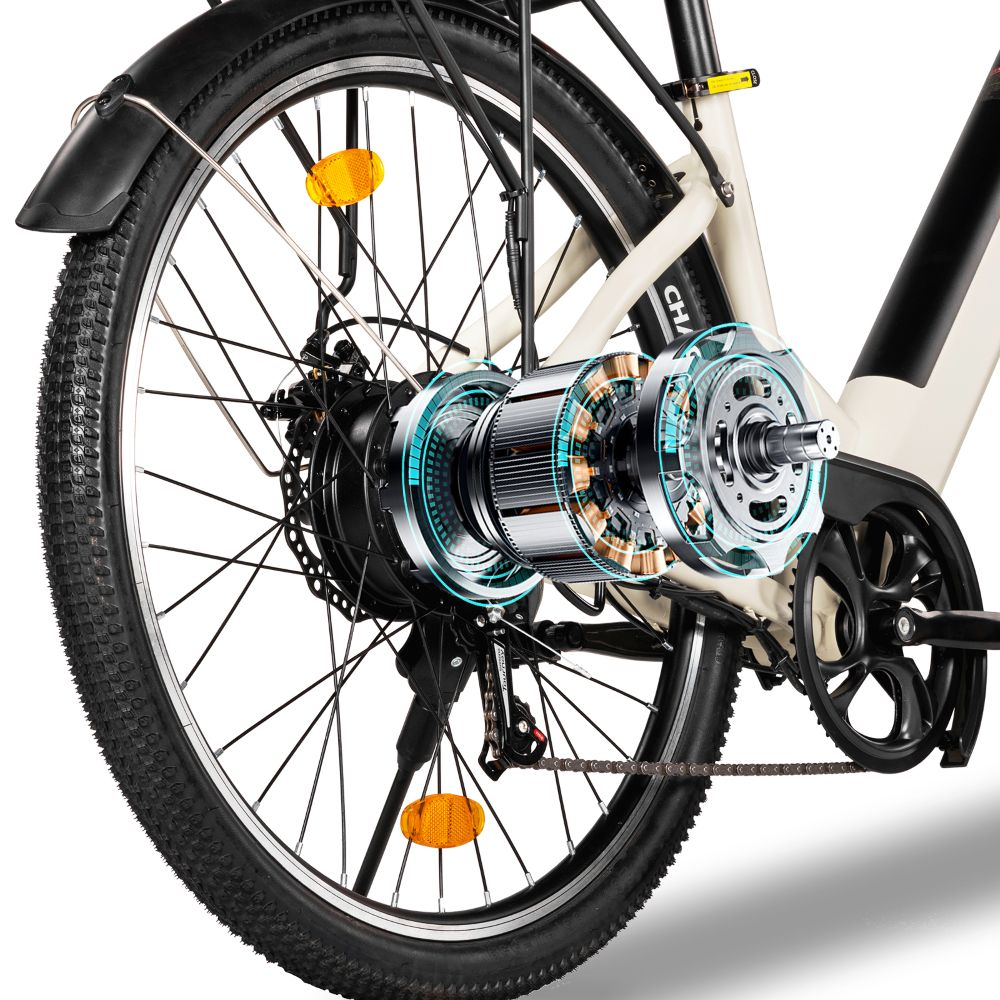 Sección transversal de un motor de buje de bicicleta eléctrica.