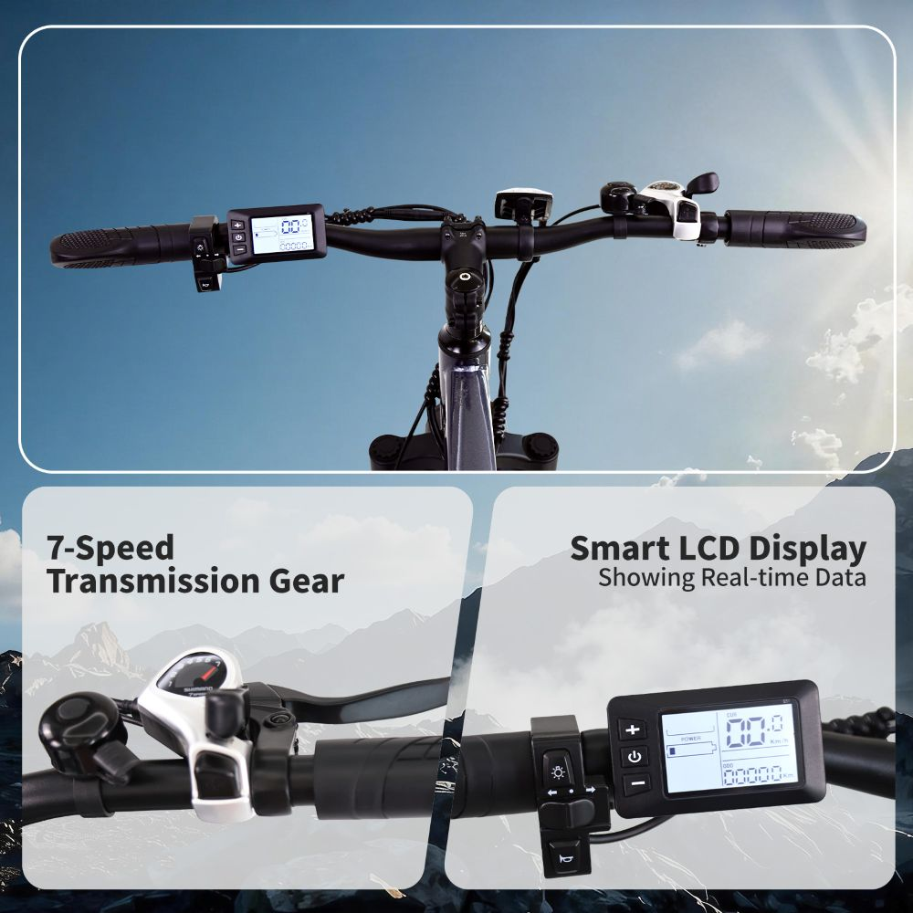Manillar de bicicleta con marcha de 7 velocidades y pantalla LCD inteligente.