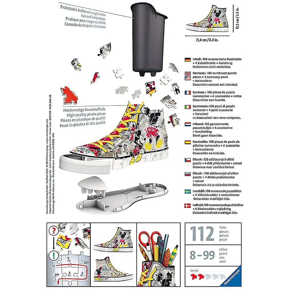 Anleitung für ein 3D-Puzzle in Form eines Sneakers, der als Stiftehalter genutzt werden kann.