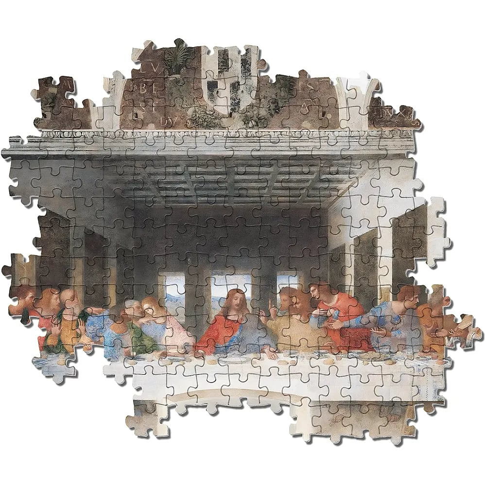 Un puzzle de La Cène de Léonard de Vinci montrant Jésus et ses disciples attablés.