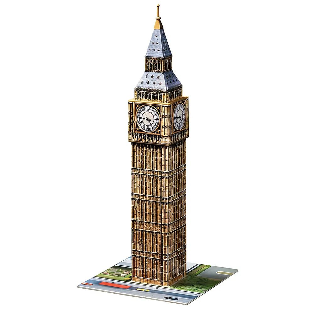 Modell des Big Ben Turms auf einer rechteckigen Basis mit Straße.