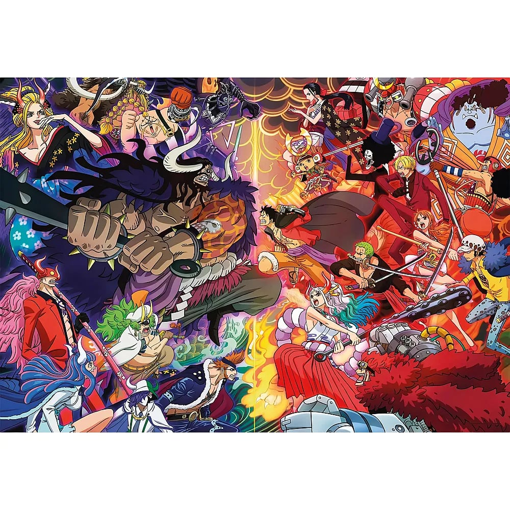 Illustrazione anime con personaggi vivaci impegnati in una battaglia epica con effetti colorati e poteri magici.