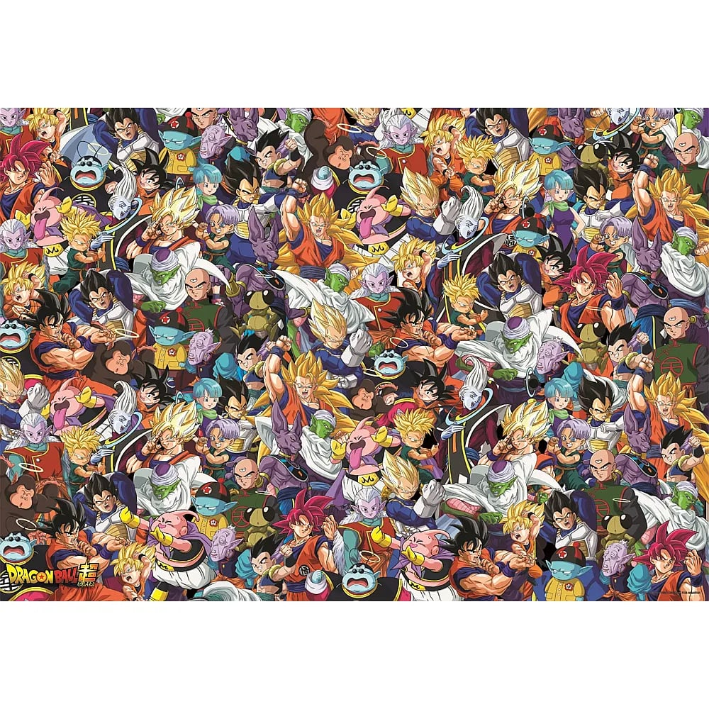 Eine bunte Collage aus zahlreichen Dragon Ball-Charakteren in verschiedenen Kampfposen.