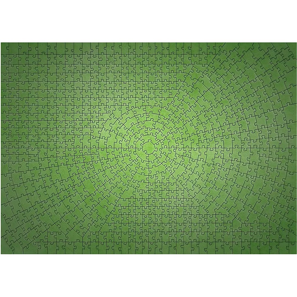 Ein fertiges grünes Puzzle mit einem kreisförmigen Spiralmuster, das von der Mitte ausstrahlt.