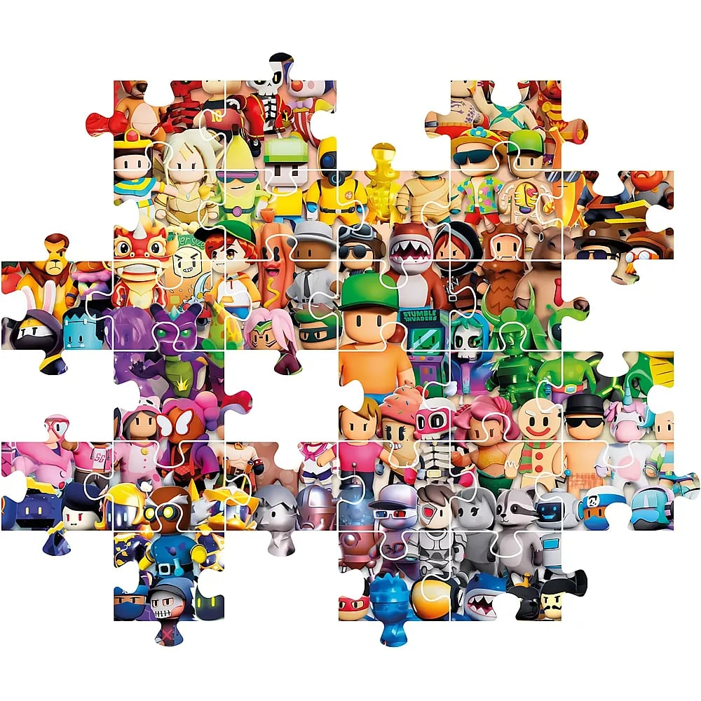 Ein Puzzle zeigt eine bunte Ansammlung von verschiedenen Zeichentrick- und Videospiel-Figuren.