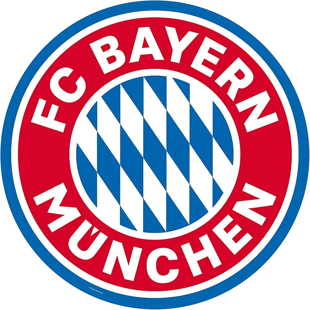 Das offizielle Logo des FC Bayern München mit blau-weißem Rautenmuster und rotem Rand.