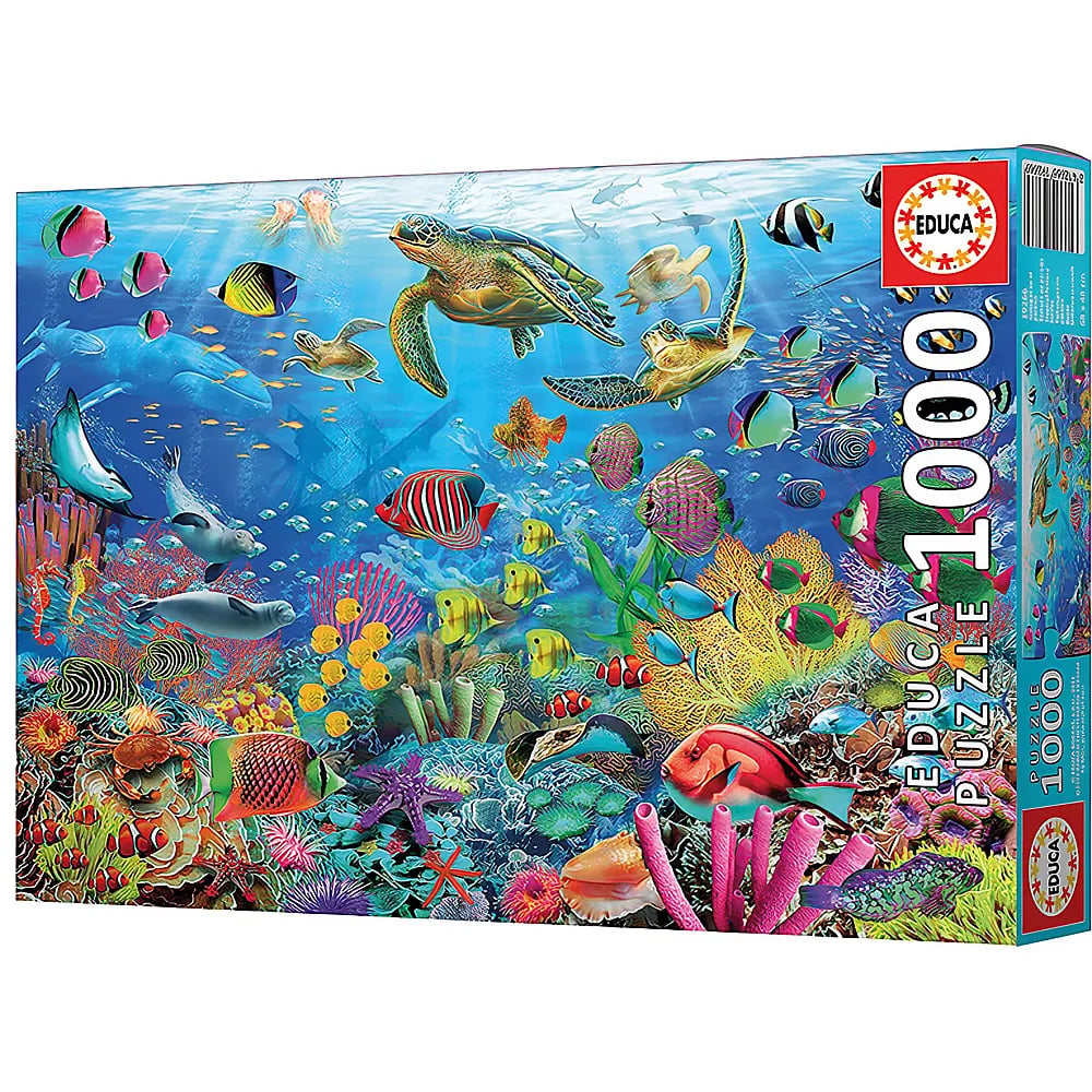 Buntes Meeresleben-Puzzle von Educa mit Schildkröten, Fischen und Korallenriffen.