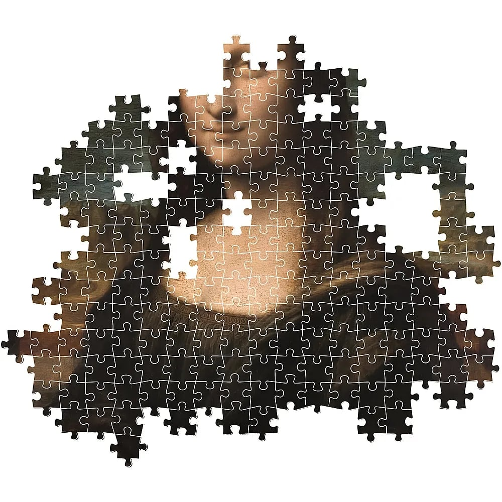 Un rompecabezas forma la pintura de la Mona Lisa con algunas piezas faltantes.