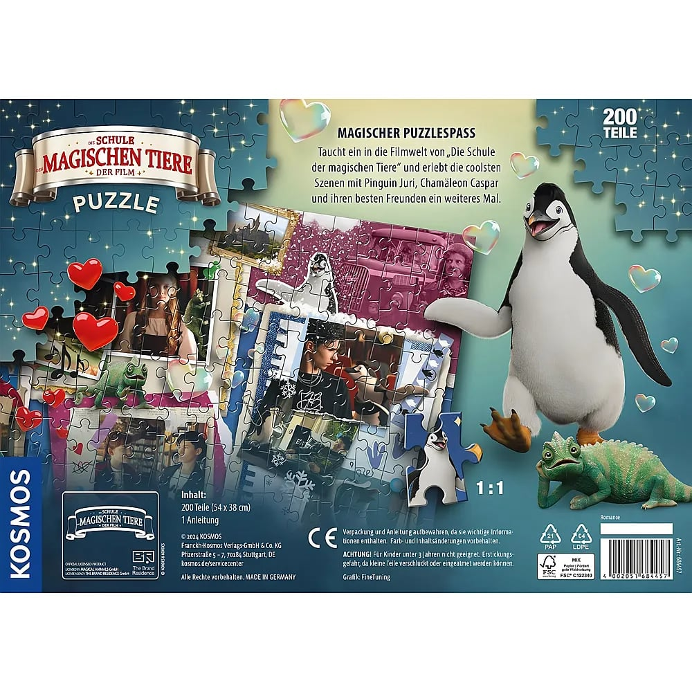Kosmos Puzzlebox mit 200 Teilen, zeigt Motive und Figuren aus Die Schule der magischen Tiere.