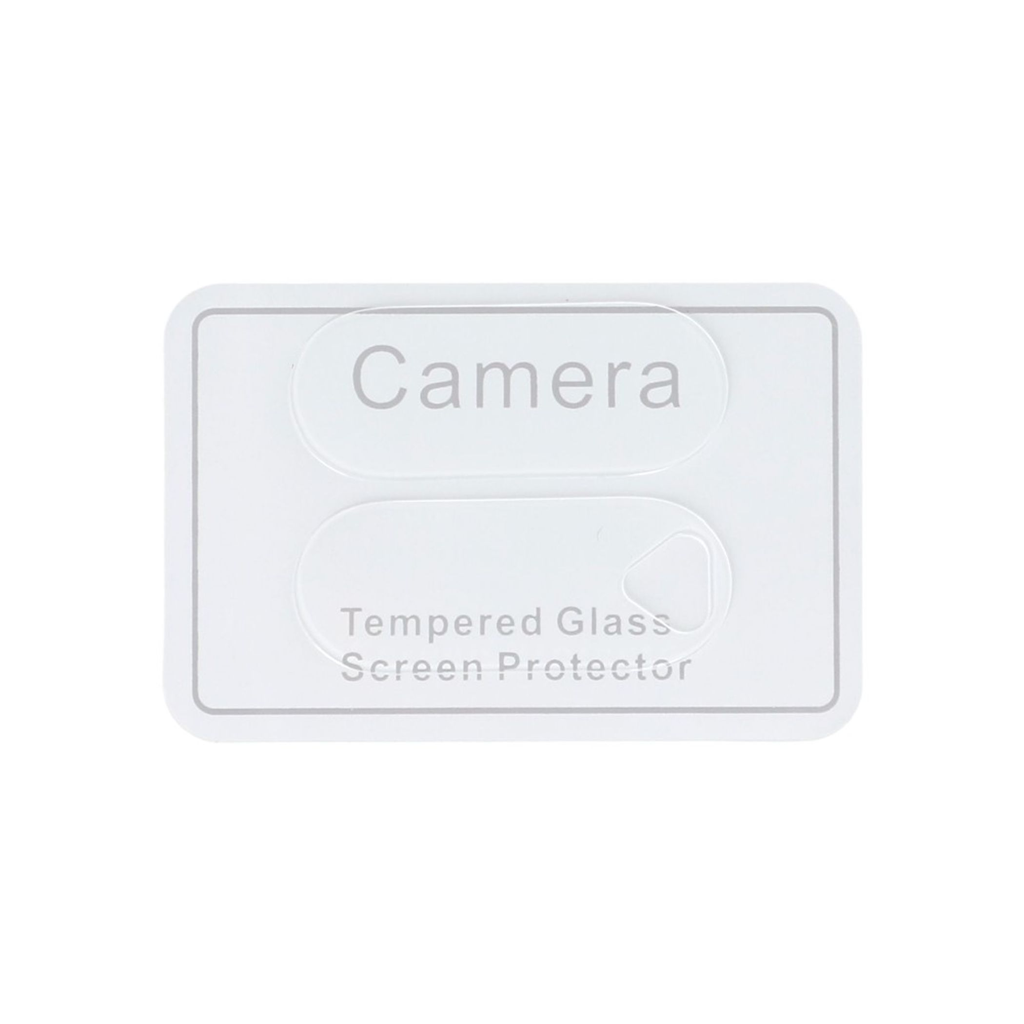 Ein klarer Displayschutz aus gehärtetem Glas für eine Kamera auf weißem Trägerpapier.