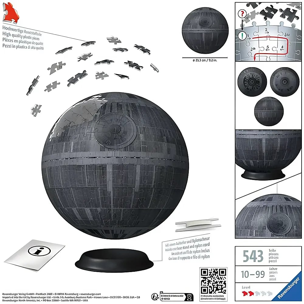 Un puzzle 3D sferico della Morte Nera con 543 pezzi di plastica.