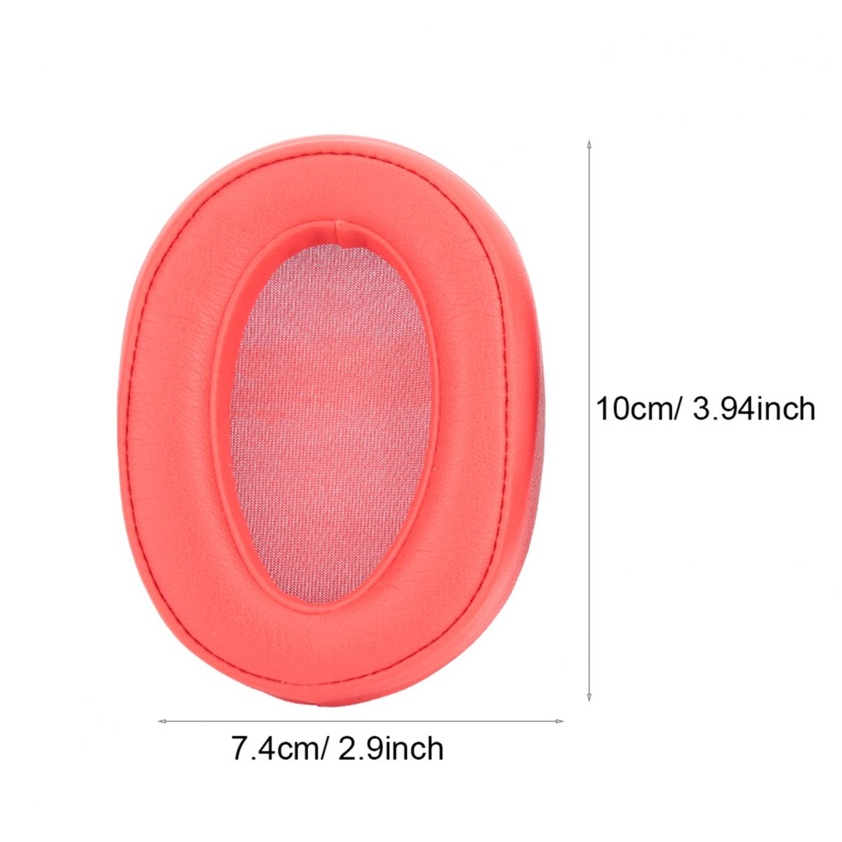 Rotes Kopfhörer-Ohrpolster, 10cm hoch und 7,4cm breit.