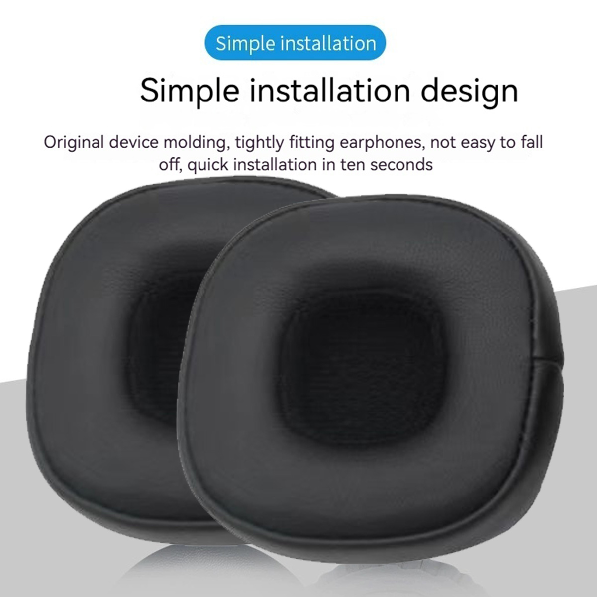 Zwei schwarze Ohrpolster mit einfachem Installationsdesign auf weißem Hintergrund.