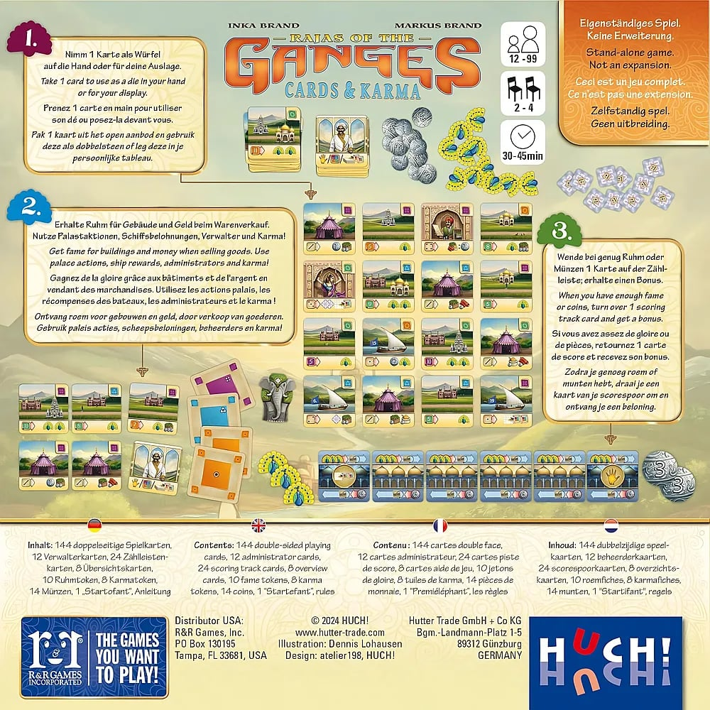 Übersicht des Brettspiels Rajas of the Ganges Cards & Karma mit Anleitung.