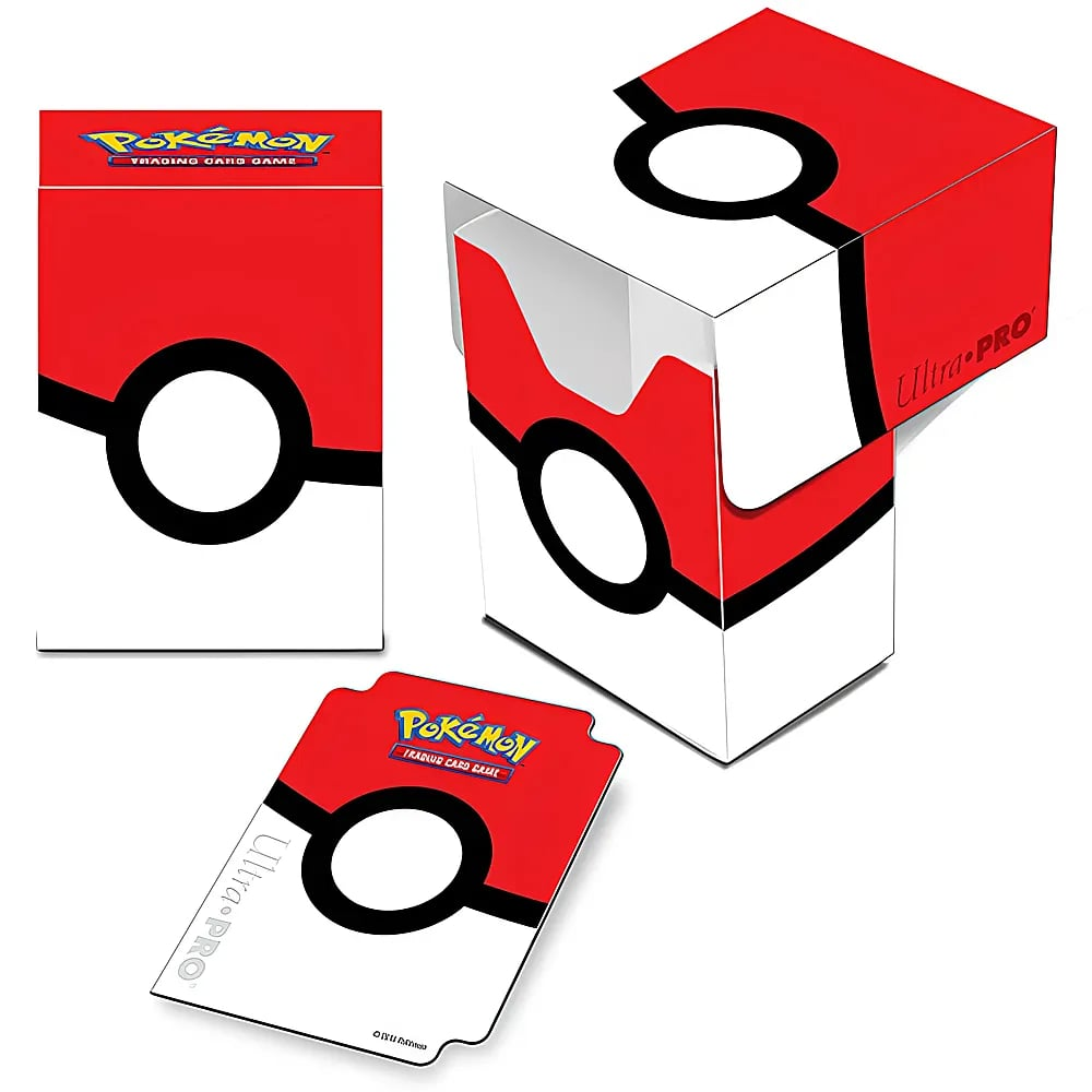 Pokémon-Sammelkartenspiel Deckbox und Teiler im Pokéball-Design.