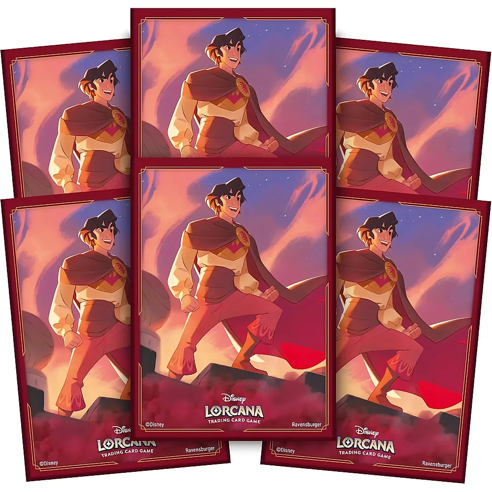 Disney Lorcana Sammelkartenhüllen mit Aladdins Bild.