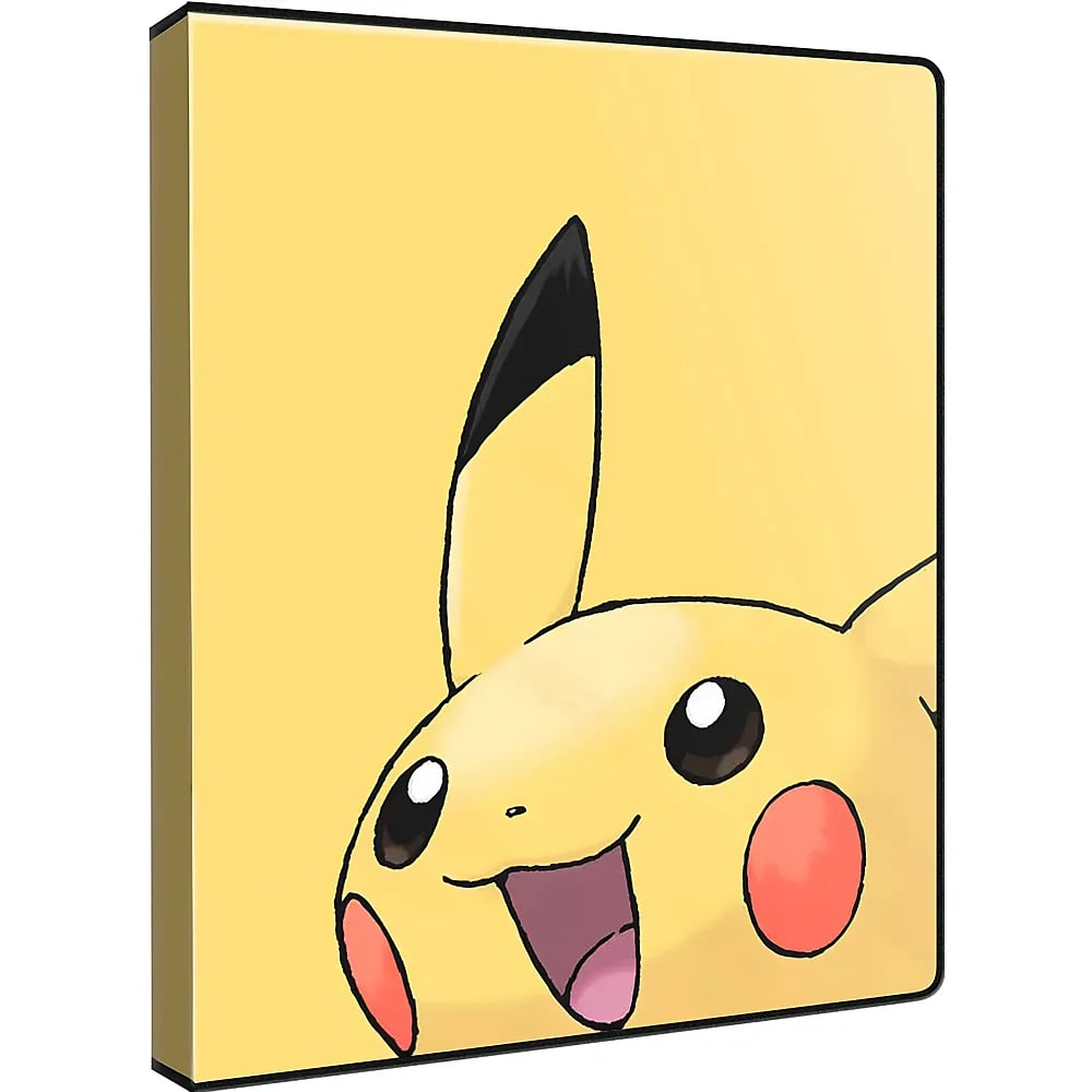 Ein glücklicher Pikachu peitscht hervor mit roten Wangen auf gelbem Hintergrund.