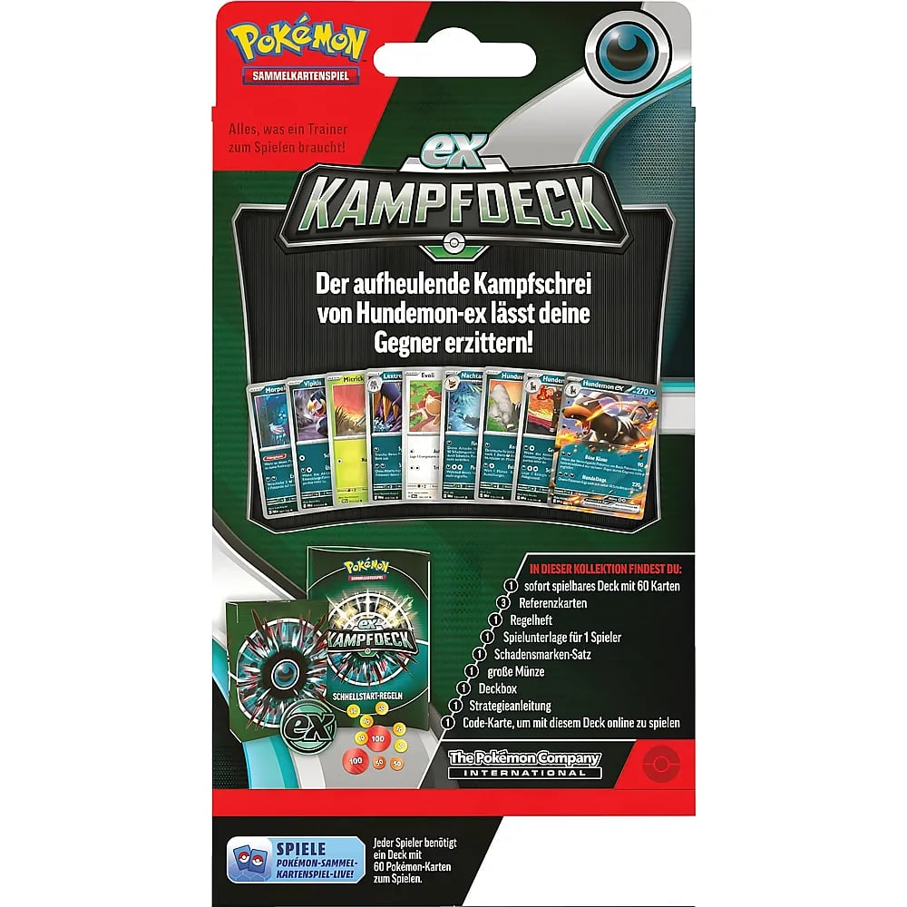 Pokémon Sammelkartenspiel Kampffdeck mit Hundemon ex, enthält 60 spielbare Karten und Zubehör.