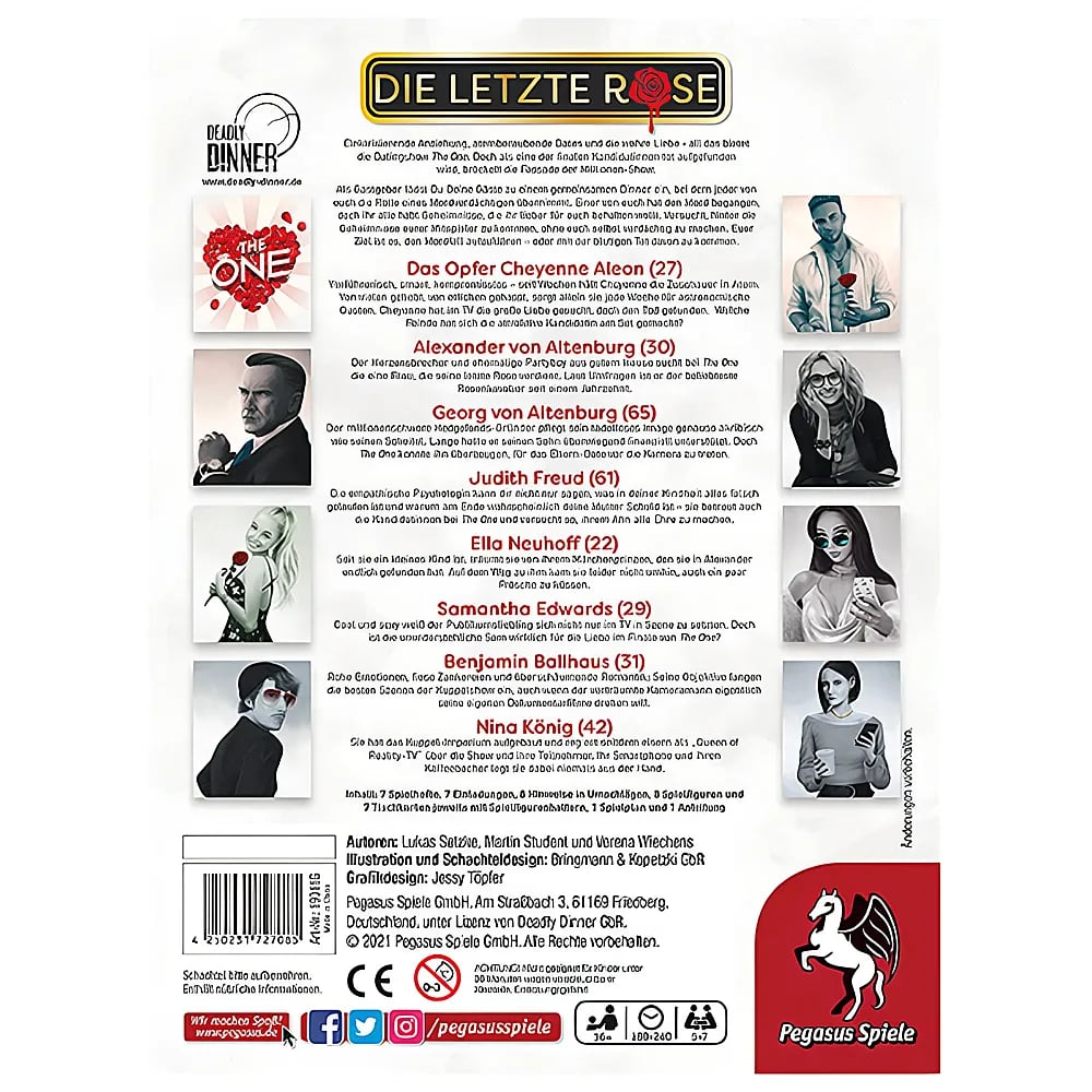 Rückseite des Spiels Die Letzte Rose mit Charakteren, Beschreibungen und Logos.