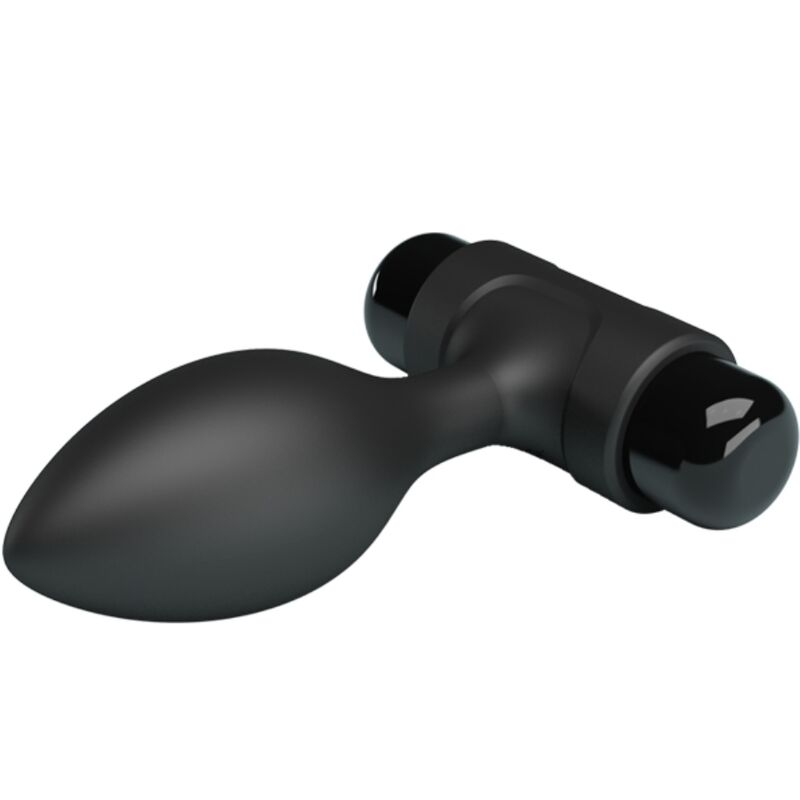 Ein glattes, schwarzes Wellness-Gerät mit einer bauchigen Form auf einer Seite und einem glänzenden Stab auf der anderen.