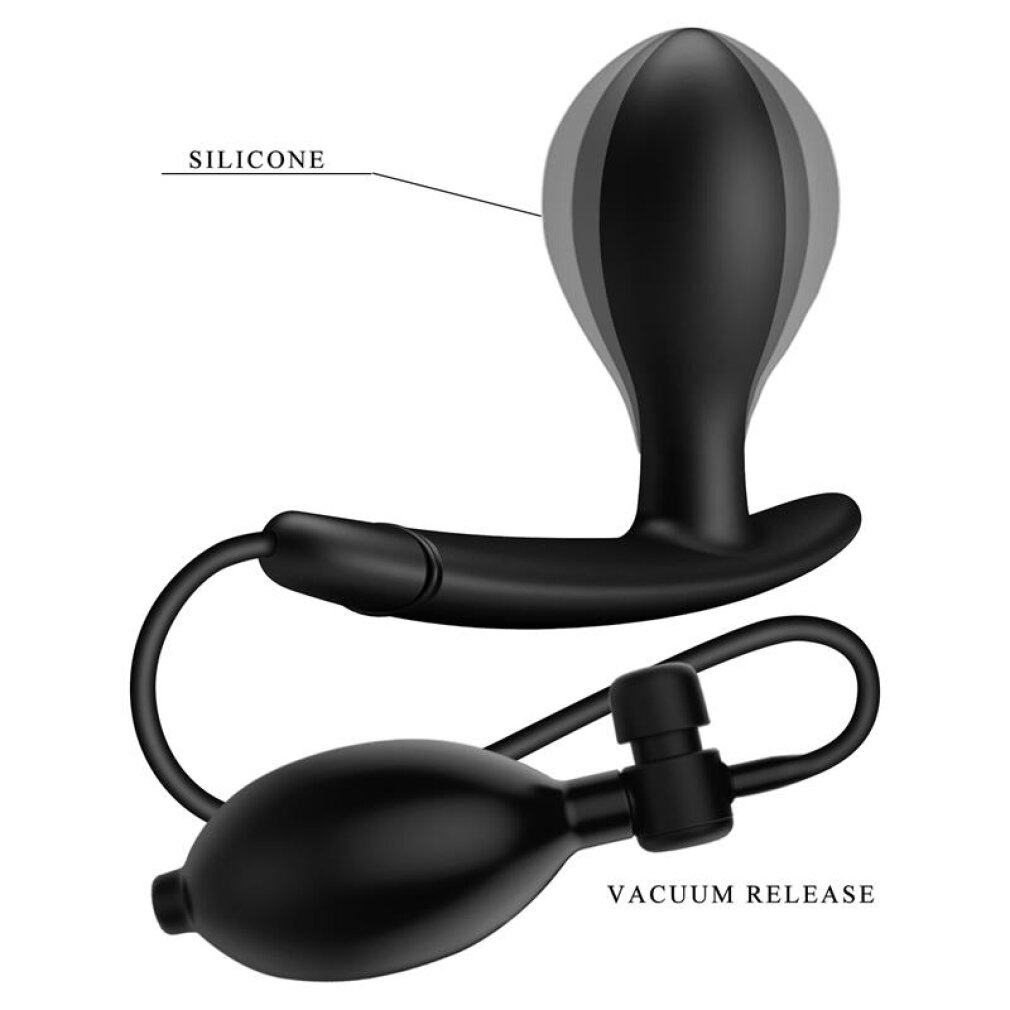 Schwarzes Silikon-Analtrainingstool mit Pumpe und Entlastungsventil.