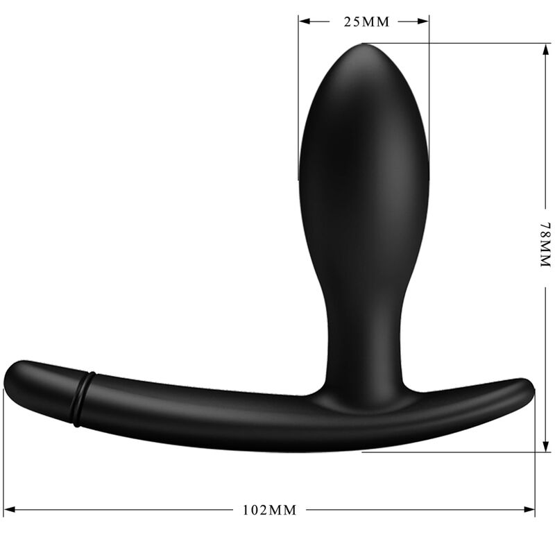 Schwarzes Sexspielzeug mit Bemaßungen von 25mm, 78mm und 102mm auf weißem Hintergrund.