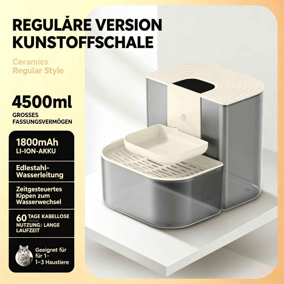 Moderne graue und weiße Haustier-Tränke mit 4500ml Fassungsvermögen auf weißer Oberfläche.