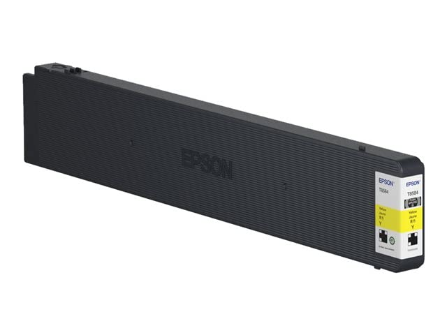 Czarny tusz Epson z żółtą etykietą na białym tle.