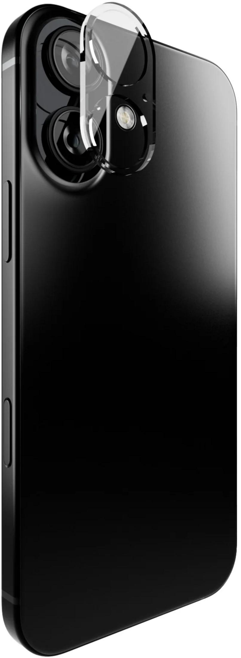 Smartphone negro con protector de cámara de cristal en la parte trasera.