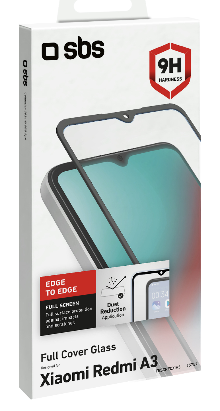 Embalaje de cristal protector SBS Full Cover para Xiaomi Redmi A3 con dureza 9H.