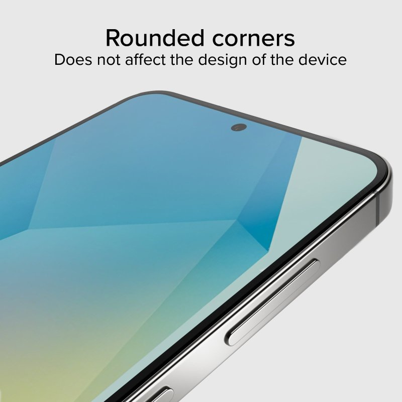 Primer plano de un smartphone con esquinas redondeadas y texto arriba.