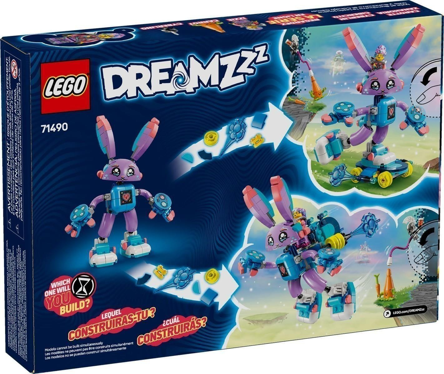 LEGO DREAMZzz 71490 Box zeigt ein violett-blaues Hasen-Bruchstück mit zwei Bauoptionen.