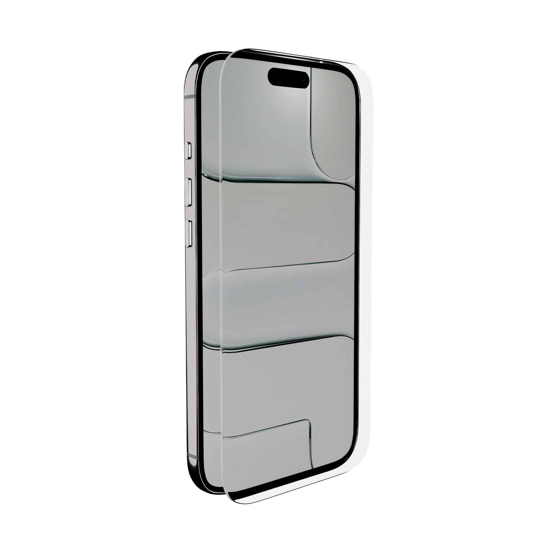 Uno smartphone con una pellicola protettiva in vetro posizionata leggermente davanti.